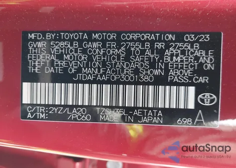 2023 Toyota Crown Platinum from USA, damaged, VIN JTDAFAAF0P3001380